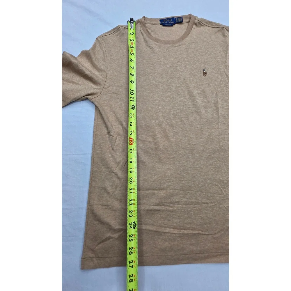 Polo Ralph Lauren Mens Classic Fit Long Sleeve T-Shirt Tan Heather Small